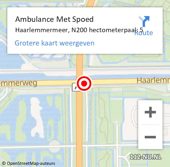 Locatie op kaart van de 112 melding: Ambulance Met Spoed Naar Haarlemmermeer, N200 hectometerpaal: 5 op 16 november 2022 20:44