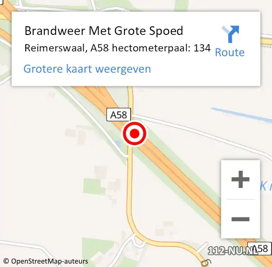 Locatie op kaart van de 112 melding: Brandweer Met Grote Spoed Naar Reimerswaal, A58 hectometerpaal: 134 op 16 november 2022 20:50