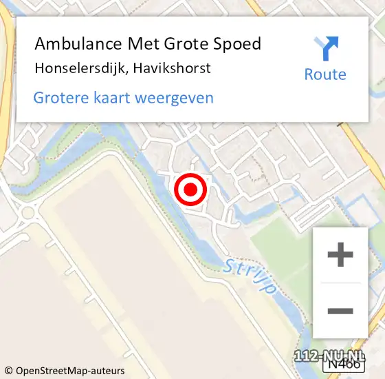 Locatie op kaart van de 112 melding: Ambulance Met Grote Spoed Naar Honselersdijk, Havikshorst op 16 november 2022 21:53