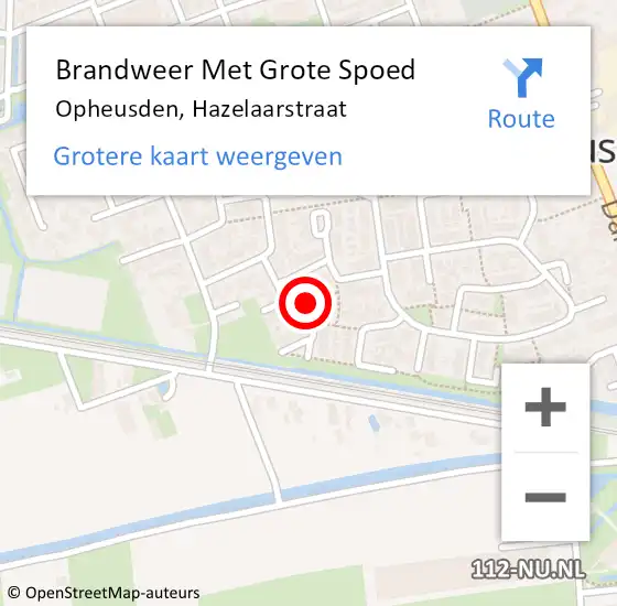 Locatie op kaart van de 112 melding: Brandweer Met Grote Spoed Naar Opheusden, Hazelaarstraat op 16 november 2022 23:16