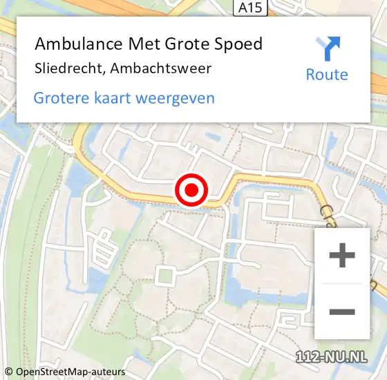 Locatie op kaart van de 112 melding: Ambulance Met Grote Spoed Naar Sliedrecht, Ambachtsweer op 16 november 2022 23:54