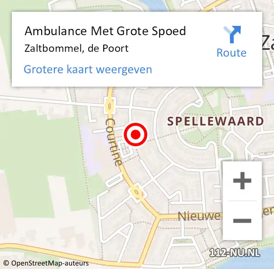 Locatie op kaart van de 112 melding: Ambulance Met Grote Spoed Naar Zaltbommel, de Poort op 17 november 2022 00:45