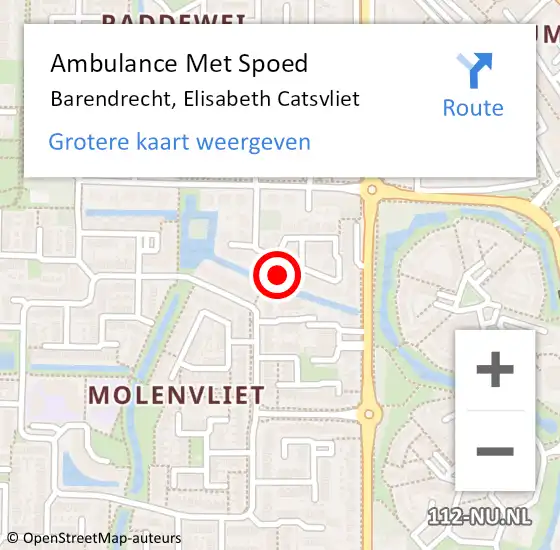 Locatie op kaart van de 112 melding: Ambulance Met Spoed Naar Barendrecht, Elisabeth Catsvliet op 17 november 2022 01:10