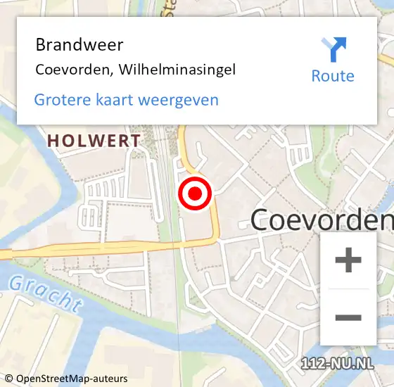 Locatie op kaart van de 112 melding: Brandweer Coevorden, Wilhelminasingel op 17 november 2022 01:22