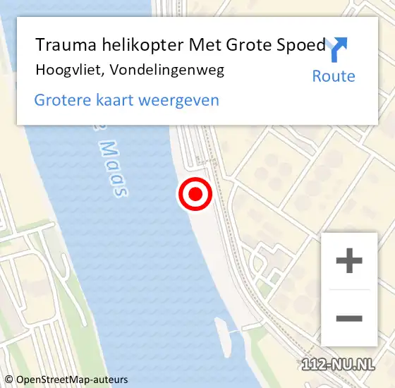 Locatie op kaart van de 112 melding: Trauma helikopter Met Grote Spoed Naar Hoogvliet, Vondelingenweg op 17 november 2022 01:32