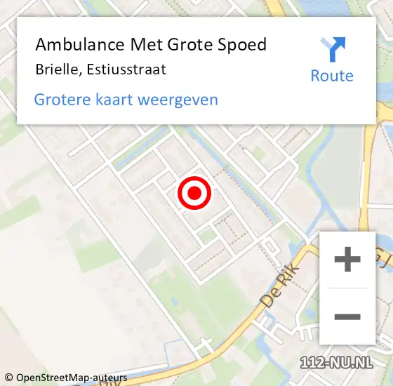 Locatie op kaart van de 112 melding: Ambulance Met Grote Spoed Naar Brielle, Estiusstraat op 17 november 2022 02:00