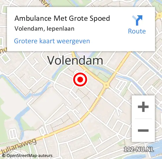 Locatie op kaart van de 112 melding: Ambulance Met Grote Spoed Naar Volendam, Iepenlaan op 17 november 2022 02:29