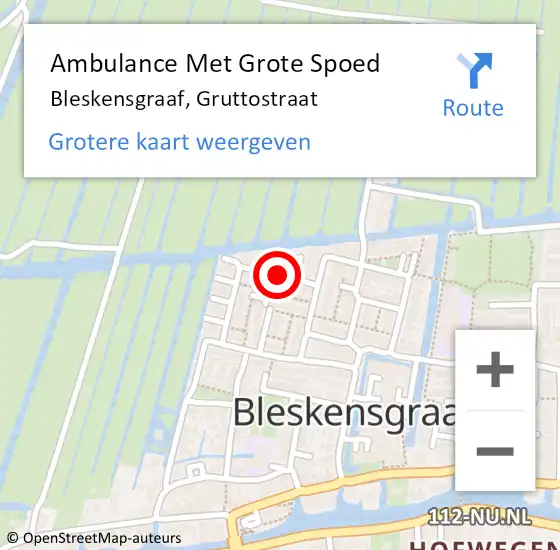 Locatie op kaart van de 112 melding: Ambulance Met Grote Spoed Naar Bleskensgraaf, Gruttostraat op 17 november 2022 04:42