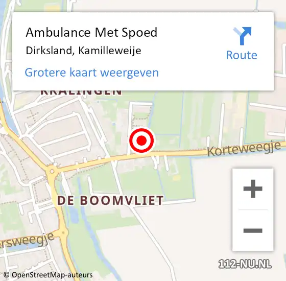 Locatie op kaart van de 112 melding: Ambulance Met Spoed Naar Dirksland, Kamilleweije op 17 november 2022 05:02