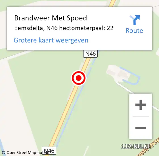 Locatie op kaart van de 112 melding: Brandweer Met Spoed Naar Eemsdelta, N46 hectometerpaal: 22 op 17 november 2022 05:04