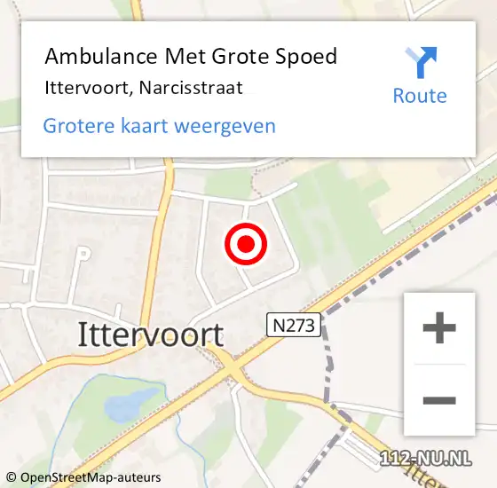 Locatie op kaart van de 112 melding: Ambulance Met Grote Spoed Naar Ittervoort, Narcisstraat op 17 november 2022 07:08