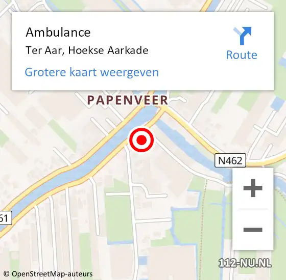 Locatie op kaart van de 112 melding: Ambulance Ter Aar, Hoekse Aarkade op 5 augustus 2014 10:07