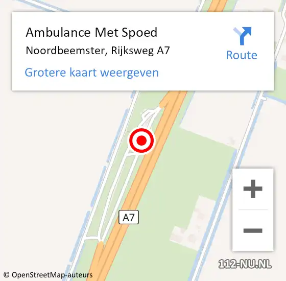 Locatie op kaart van de 112 melding: Ambulance Met Spoed Naar Noordbeemster, Rijksweg A7 op 17 november 2022 07:36