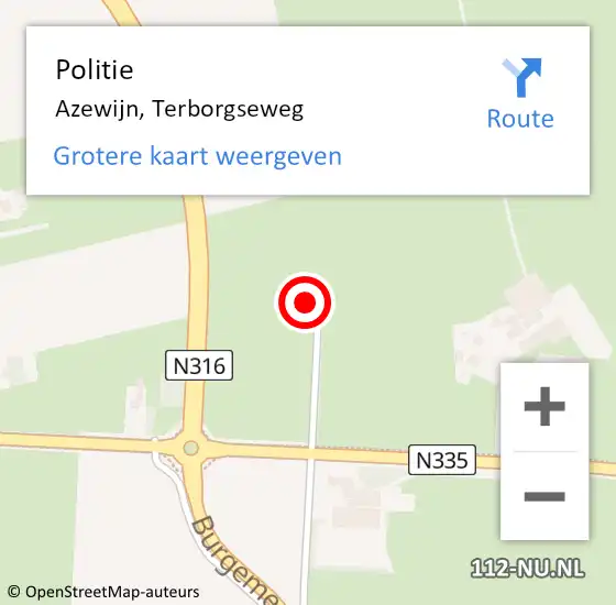 Locatie op kaart van de 112 melding: Politie Azewijn, Terborgseweg op 17 november 2022 07:37