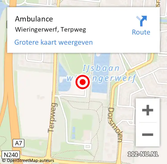 Locatie op kaart van de 112 melding: Ambulance Wieringerwerf, Terpweg op 17 november 2022 07:48