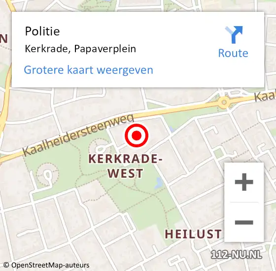 Locatie op kaart van de 112 melding: Politie Kerkrade, Papaverplein op 17 november 2022 07:51