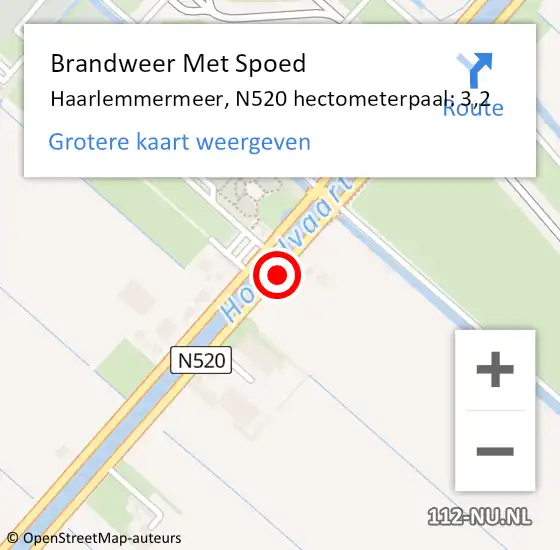 Locatie op kaart van de 112 melding: Brandweer Met Spoed Naar Haarlemmermeer, N520 hectometerpaal: 3,2 op 17 november 2022 08:04