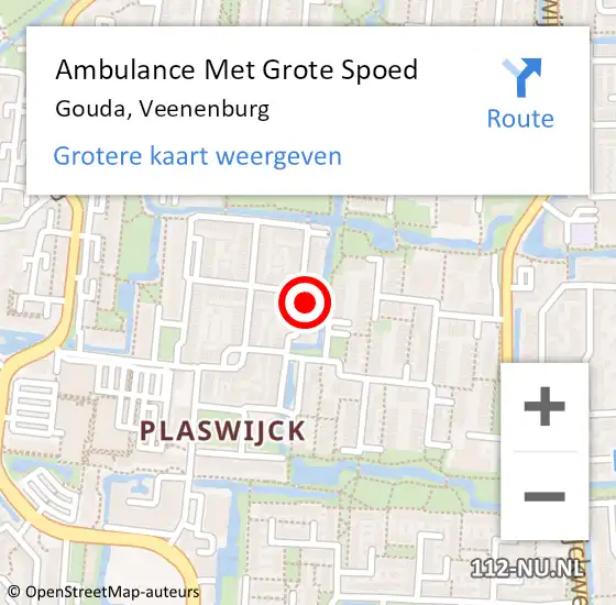 Locatie op kaart van de 112 melding: Ambulance Met Grote Spoed Naar Gouda, Veenenburg op 17 november 2022 08:15