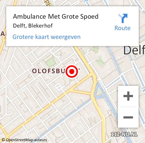 Locatie op kaart van de 112 melding: Ambulance Met Grote Spoed Naar Delft, Blekerhof op 17 november 2022 08:16