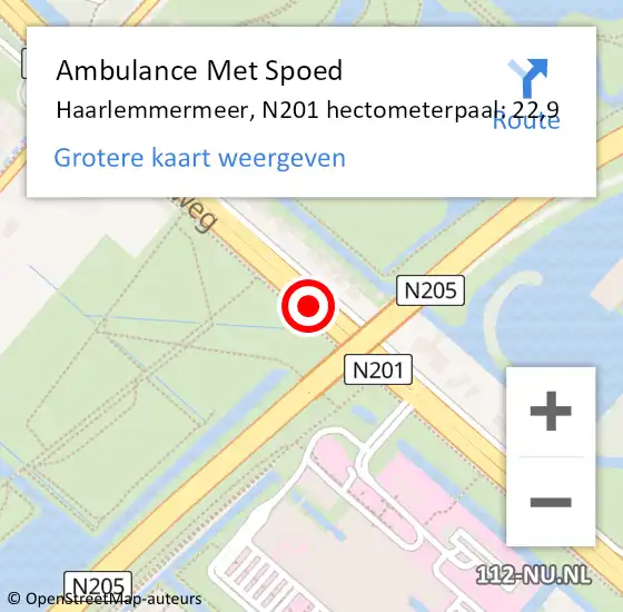 Locatie op kaart van de 112 melding: Ambulance Met Spoed Naar Haarlemmermeer, N201 hectometerpaal: 22,9 op 17 november 2022 08:23