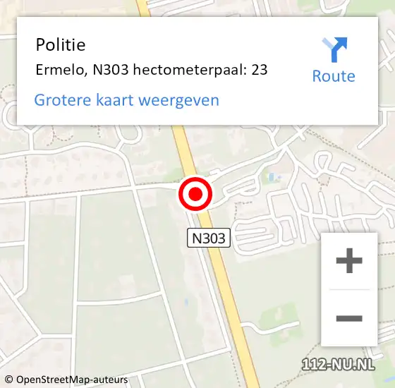 Locatie op kaart van de 112 melding: Politie Ermelo, N303 hectometerpaal: 23 op 17 november 2022 08:32