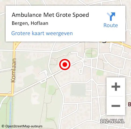 Locatie op kaart van de 112 melding: Ambulance Met Grote Spoed Naar Bergen, Hoflaan op 17 november 2022 08:33