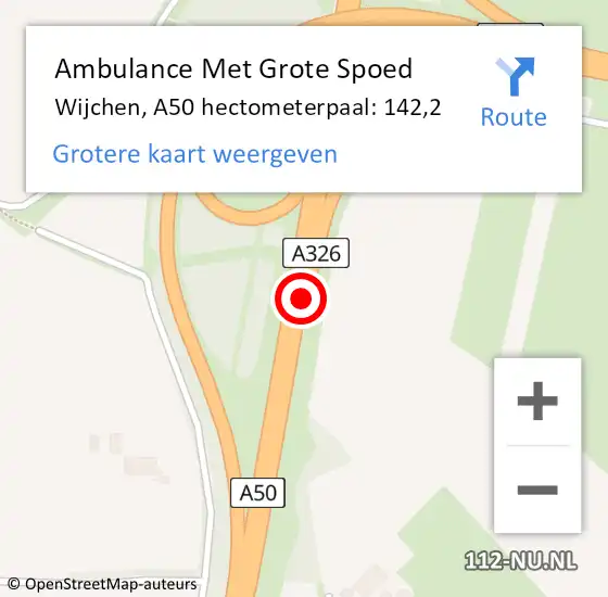 Locatie op kaart van de 112 melding: Ambulance Met Grote Spoed Naar Wijchen, A50 hectometerpaal: 142,2 op 17 november 2022 08:51