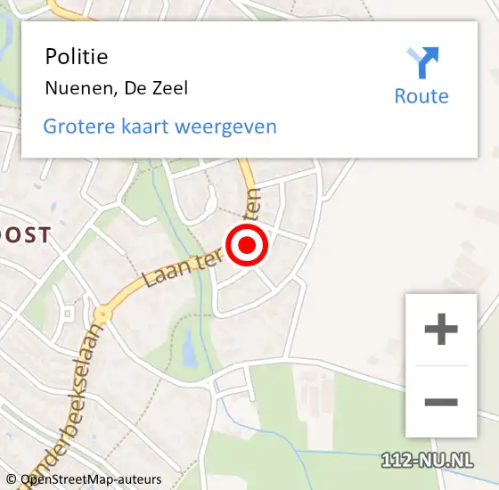 Locatie op kaart van de 112 melding: Politie Nuenen, De Zeel op 17 november 2022 08:58