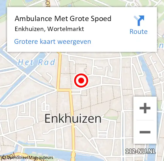 Locatie op kaart van de 112 melding: Ambulance Met Grote Spoed Naar Enkhuizen, Wortelmarkt op 17 november 2022 09:49