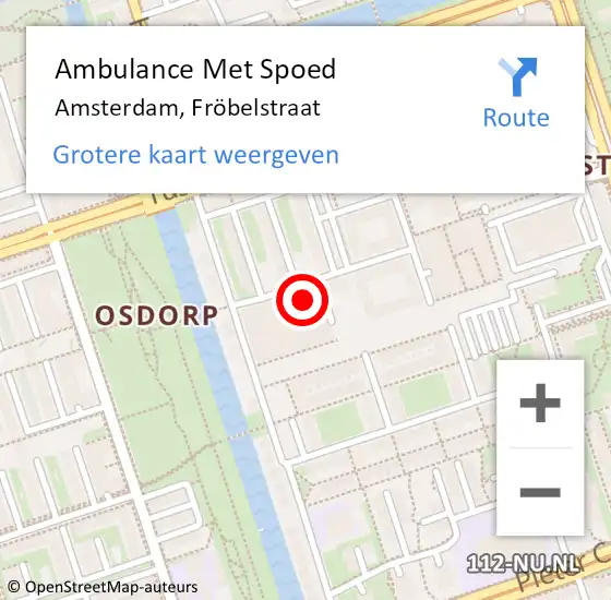 Locatie op kaart van de 112 melding: Ambulance Met Spoed Naar Amsterdam, Fröbelstraat op 17 november 2022 10:15