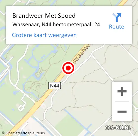 Locatie op kaart van de 112 melding: Brandweer Met Spoed Naar Wassenaar, N44 hectometerpaal: 24 op 17 november 2022 10:32