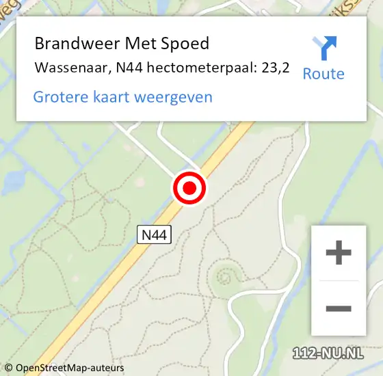 Locatie op kaart van de 112 melding: Brandweer Met Spoed Naar Wassenaar, N44 hectometerpaal: 23,2 op 17 november 2022 10:33