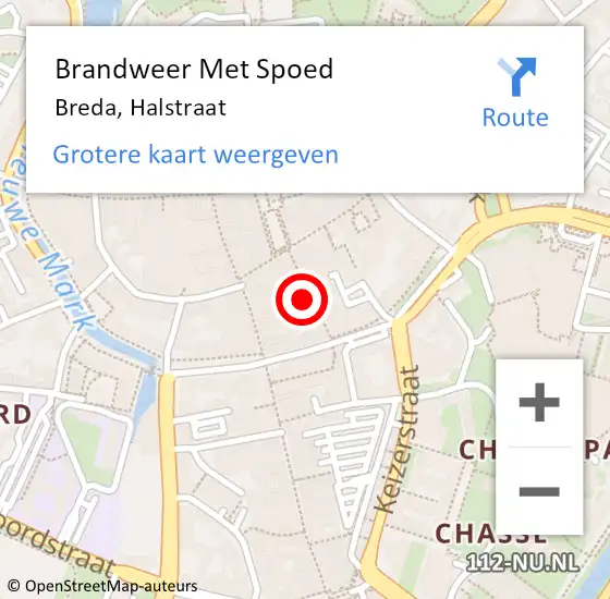 Locatie op kaart van de 112 melding: Brandweer Met Spoed Naar Breda, Halstraat op 17 november 2022 10:43