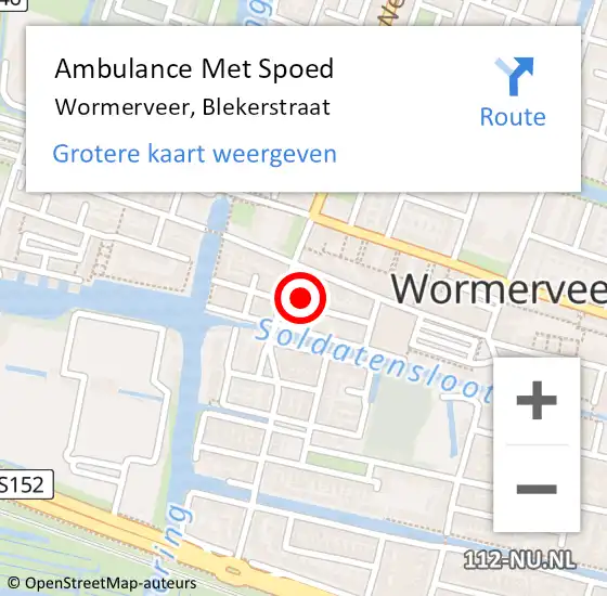 Locatie op kaart van de 112 melding: Ambulance Met Spoed Naar Wormerveer, Blekerstraat op 17 november 2022 11:49