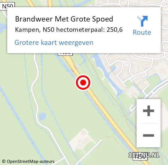 Locatie op kaart van de 112 melding: Brandweer Met Grote Spoed Naar Kampen, N50 hectometerpaal: 250,6 op 17 november 2022 12:11