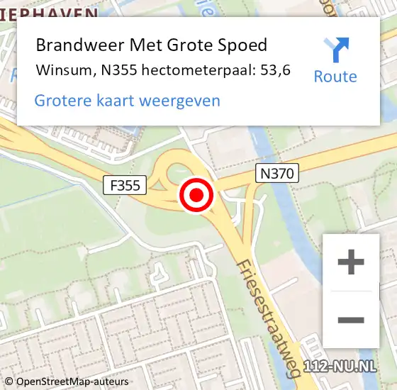 Locatie op kaart van de 112 melding: Brandweer Met Grote Spoed Naar Groningen, N355 hectometerpaal: 53,6 op 17 november 2022 12:54