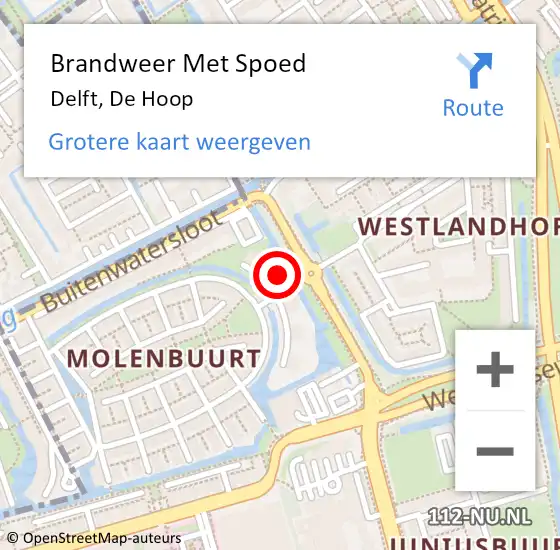 Locatie op kaart van de 112 melding: Brandweer Met Spoed Naar Delft, De Hoop op 17 november 2022 13:14
