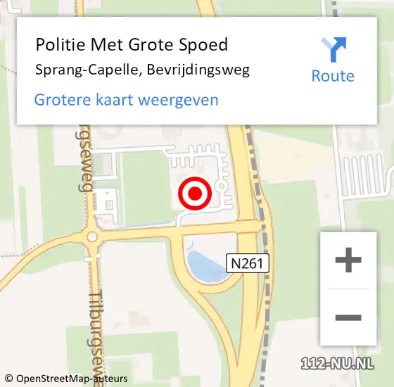 Locatie op kaart van de 112 melding: Politie Met Grote Spoed Naar Sprang-Capelle, Bevrijdingsweg op 17 november 2022 13:18