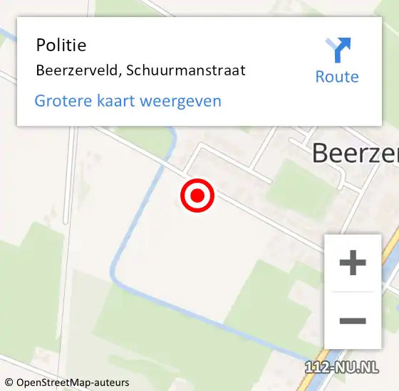 Locatie op kaart van de 112 melding: Politie Beerzerveld, Schuurmanstraat op 17 november 2022 13:19