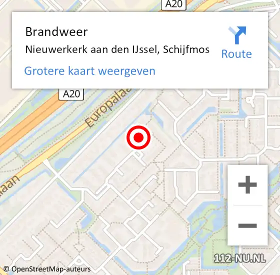 Locatie op kaart van de 112 melding: Brandweer Nieuwerkerk aan den IJssel, Schijfmos op 17 november 2022 13:23