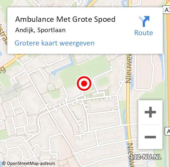 Locatie op kaart van de 112 melding: Ambulance Met Grote Spoed Naar Andijk, Sportlaan op 17 november 2022 13:33