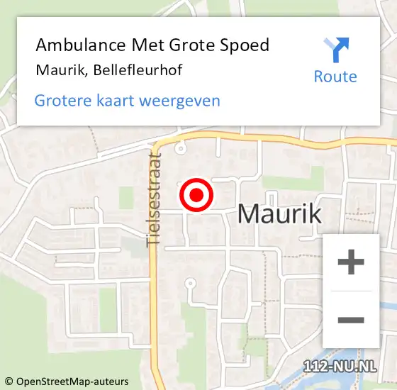 Locatie op kaart van de 112 melding: Ambulance Met Grote Spoed Naar Maurik, Bellefleurhof op 17 november 2022 13:34