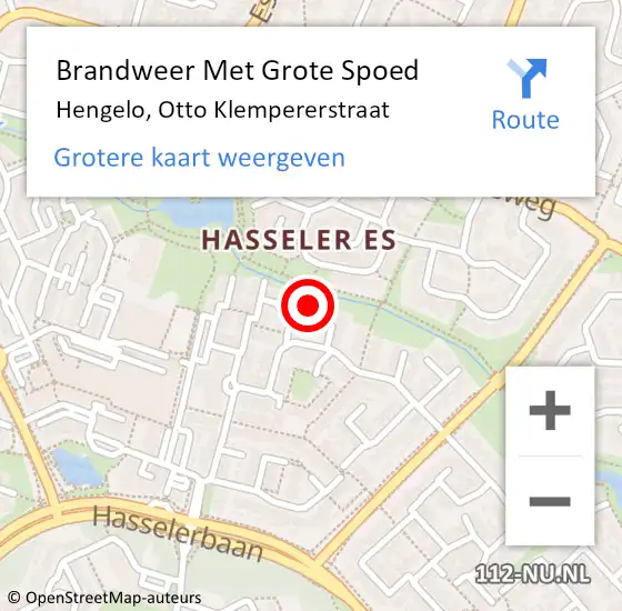 Locatie op kaart van de 112 melding: Brandweer Met Grote Spoed Naar Hengelo, Otto Klempererstraat op 5 augustus 2014 10:51