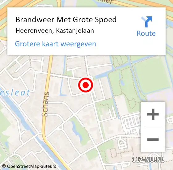 Locatie op kaart van de 112 melding: Brandweer Met Grote Spoed Naar Heerenveen, Kastanjelaan op 17 november 2022 14:06