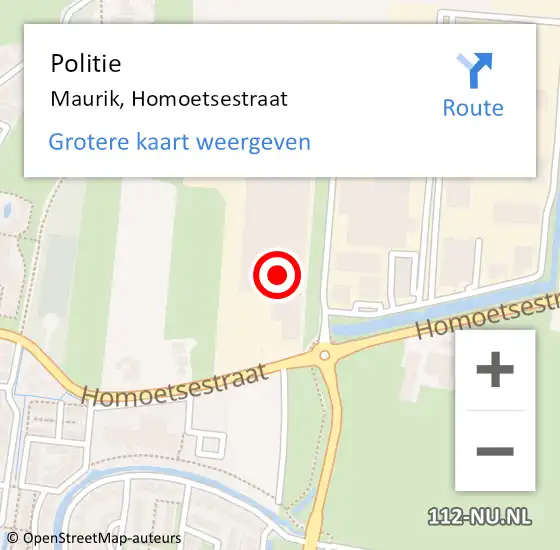 Locatie op kaart van de 112 melding: Politie Maurik, Homoetsestraat op 17 november 2022 14:24