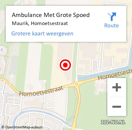Locatie op kaart van de 112 melding: Ambulance Met Grote Spoed Naar Maurik, Homoetsestraat op 17 november 2022 14:25