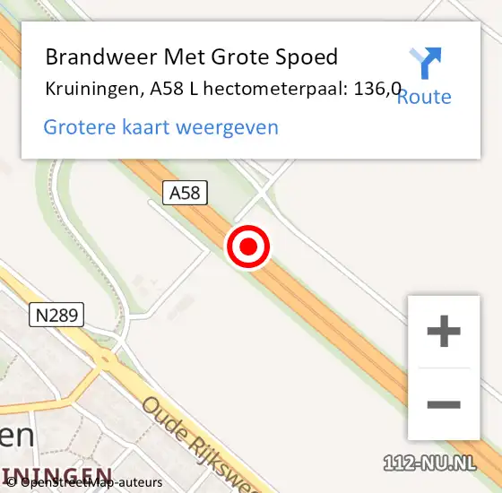 Locatie op kaart van de 112 melding: Brandweer Met Grote Spoed Naar Kruiningen, A58 R hectometerpaal: 137,1 op 5 augustus 2014 11:02