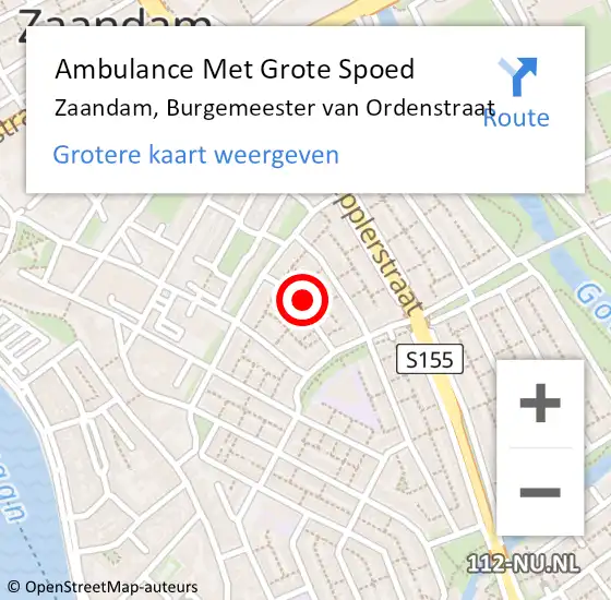 Locatie op kaart van de 112 melding: Ambulance Met Grote Spoed Naar Zaandam, Burgemeester van Ordenstraat op 17 november 2022 15:20
