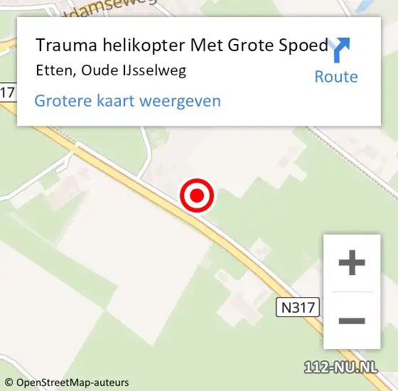 Locatie op kaart van de 112 melding: Trauma helikopter Met Grote Spoed Naar Etten, Oude IJsselweg op 17 november 2022 15:36