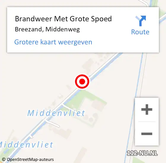 Locatie op kaart van de 112 melding: Brandweer Met Grote Spoed Naar Breezand, Middenweg op 17 november 2022 15:47